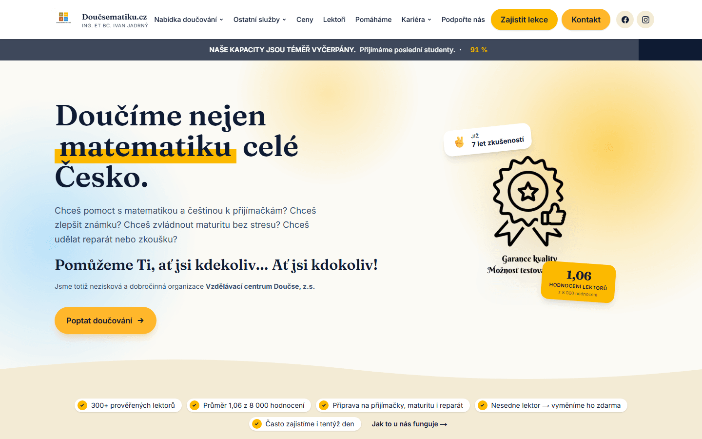 Náhled webu Doučsematiku.cz