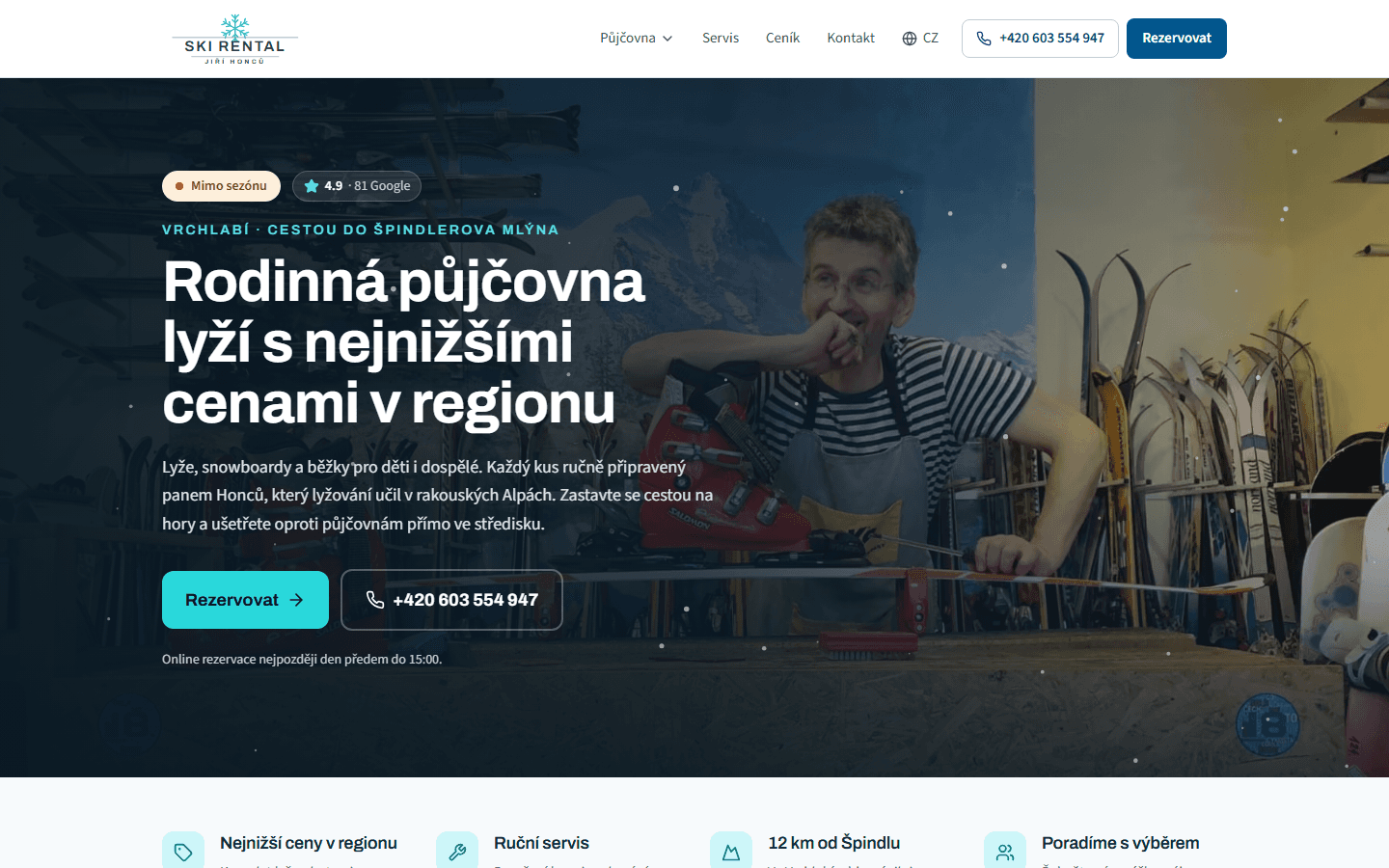 Náhled webu SKI Rental Honců